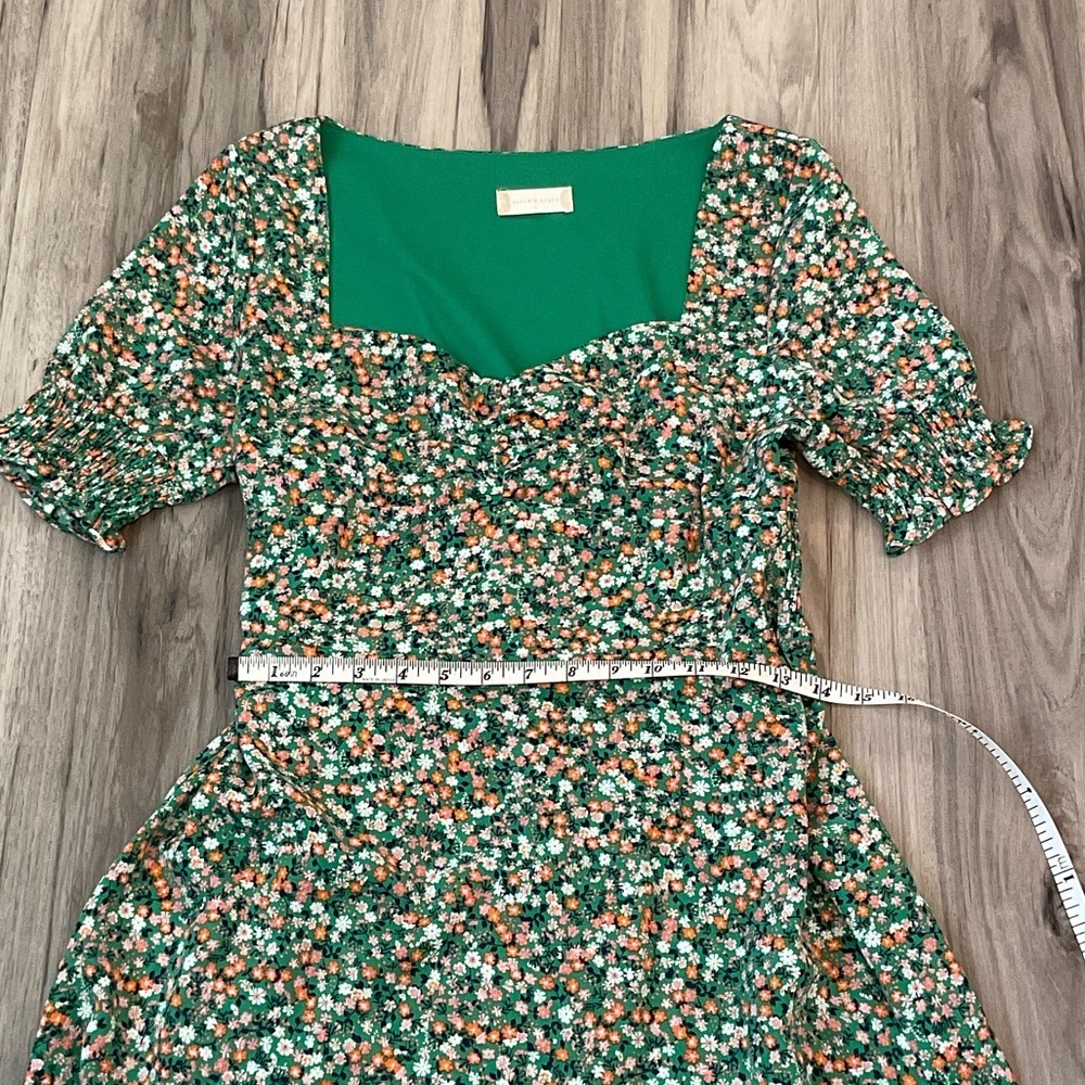 Vintage Altar'd State Green Floral Mini Dress w/ smocking Size L - Picture 8 of 9